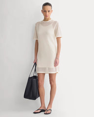 Mesh-Knit Short-Sleeve Dress | Bone