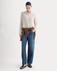 The Must-Have Shirt in Washable Silk | Bone / Toffee Stripe