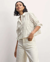 The Way-Short Shirt in Silky Cotton | Bone / Black