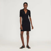The Ribbed Short-Sleeve Polo Dress | Black