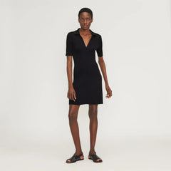 The Ribbed Short-Sleeve Polo Dress | Black