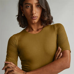 The Short-Sleeve Crew Neck Bodysuit | Tapenade | Thong
