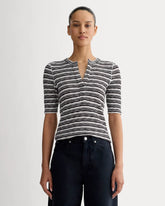 The Rib-Knit Short-Sleeve Henley | Bone / Black
