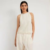 The Linen High-Neck Tank | Brazilian Sand / Canvas Tan