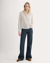 Shrunken Top in Washable Silk | Bone / Toffee Stripe