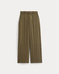 Wide-Leg Belted Pant in Stretch Linen | Beech | Long