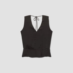 The Satin V-Neck Top | Black