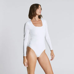 The Long-Sleeve Supima® Square-Neck Bodysuit | White | Bikini