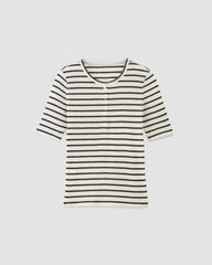 The Vintage Rib Henley | Bone / Black