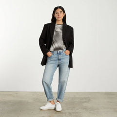 The Box-Cut Tee in Essential Cotton | Sandstone / Black | No Pocket
