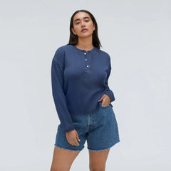 The Organic Cotton Waffle Henley | Navy