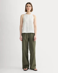The Linen High-Neck Tank | Natural Chambray