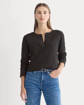 Boxy Henley in Cozy Waffle | Black