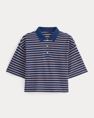 Pique Boxy Polo | Estate Blue/Henna/Gardenia