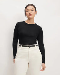 The Long-Sleeve Sweater Tee in Ultrasoft Merino | Black