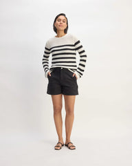 The Organic Cotton Open-Stitch Crew | Black / Bone