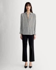 The Must-Have Shirt in Washable Silk | Black Micro Stripe