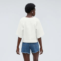 The Seersucker Gathered Tee | White