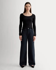 The Luxe Rib Long-Sleeve Scoop-Neck Tee | Black