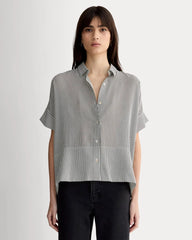 The Boxy Shirt in Washable Silk | Black Micro Stripe