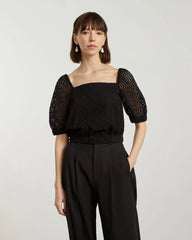 The Eyelet Puff Sleeve Top | Black