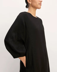 The Linen A-Line Midi Dress | Black