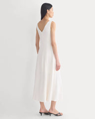Deep V Seamed Dress in Stretch Linen | Bone