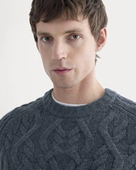 Cable Knit Crew in Luxe Merino | Heather Midnight Navy