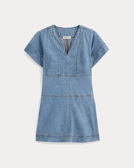 Denim Short-Sleeve Dress | Light Indigo