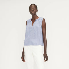 The Gathered Tie-Front Top | Mazarine Blue / Optic White