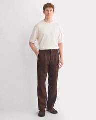 Soyeux Linen Pleated Trouser | Dark Brown