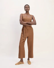 The Linen Side-Button Jumpsuit | Carob Brown