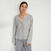 The Linen Popover Shirt | Bone/Navy