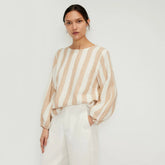 The Linen Long-Sleeve Top | Bone / Caramel