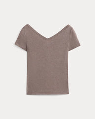 Tissue Short-Sleeve V-Neck Top | Heathered Chocolate Chip