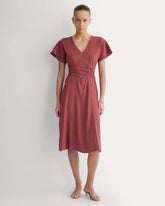 Cinched Dress in Stretch Linen | Henna Red