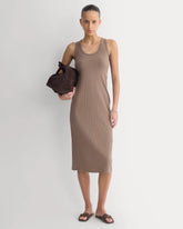 Scoop-Neck Midi Dress in Pointelle Knit | Heathered Chocolate Chip