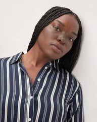 The Satin Relaxed Shirt | Navy / Bone