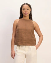 The Linen High-Neck Tank | Carob Brown