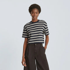 The Organic Cotton Cropped Tee | Navy / Tan