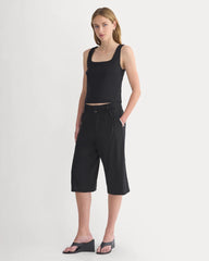 Square Tank in Stretch Linen | Black