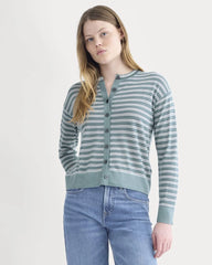 Crew Cardigan in Ultrasoft Merino | Reflecting Pond Multi Stripe