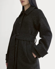 Italian Belted Overcoat | Carbone/Black