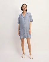 The Shirtdress in Linen | White / Blue