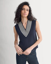 Relaxed V-Neck Vest in Cotton Merino | Navy