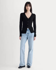 Cashmere Ribbed V-Neck Cardigan | Black