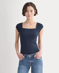RetroSoft Cotton Square-Neck Tee | Navy