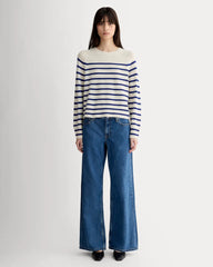 The Boxy Crew in Cashmere | Soft White / Deep Blue