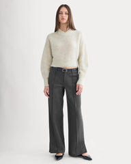 Ponte Wide-Leg Trouser | Heathered Soot