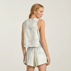 The Premium Weight Cropped Pocket Tank | Blue Slate Tie Dye